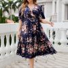 Honey Plus Size Floral Surplice Neck Midi Dress