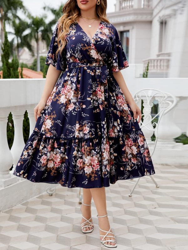 Honey Plus Size Floral Surplice Neck Midi Dress - Image 4