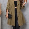 Honey Plus Size Lapel Collar Drawstring Roll-Tab Sleeve Trench Coat