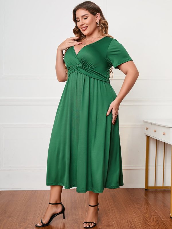 Honey Plus Size Short Sleeve Surplice Neck Midi Dress - Image 7