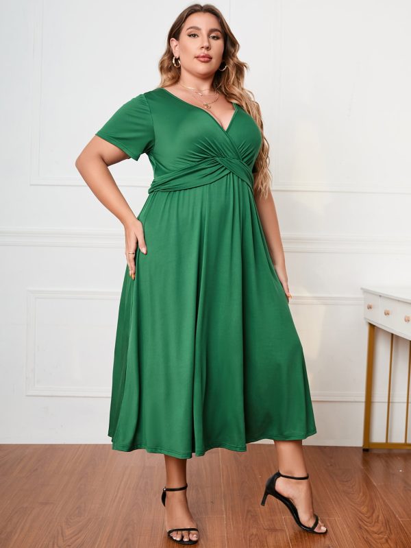 Honey Plus Size Short Sleeve Surplice Neck Midi Dress - Image 5