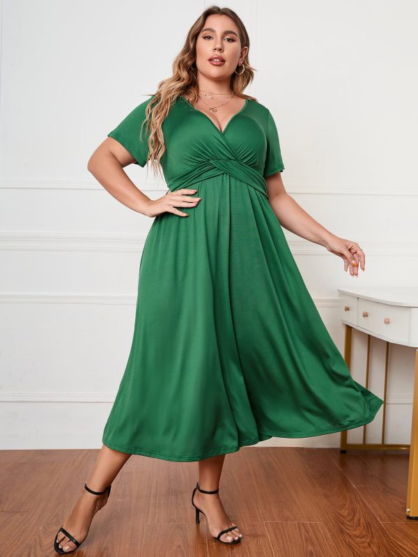 Honey Plus Size Short Sleeve Surplice Neck Midi Dress - Image 2