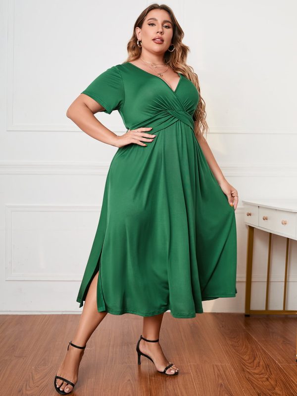 Honey Plus Size Short Sleeve Surplice Neck Midi Dress - Image 6