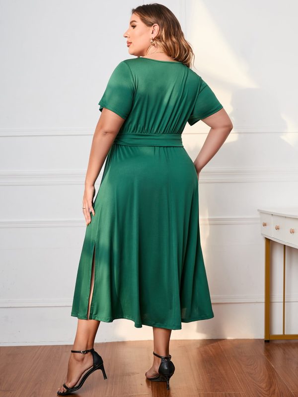 Honey Plus Size Short Sleeve Surplice Neck Midi Dress - Image 3