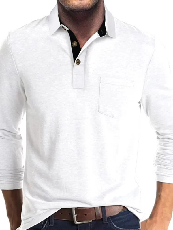 Men's Full Size Long Sleeve Pocket Polo Shirt Plus Size - Image 7