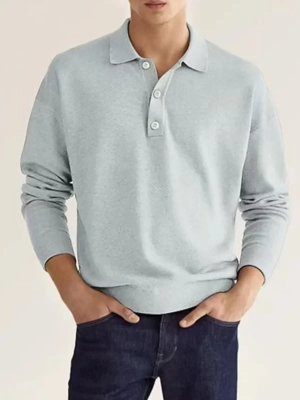 Men's Full Size Button Detail Long Sleeve Polo Plus Size - Image 3