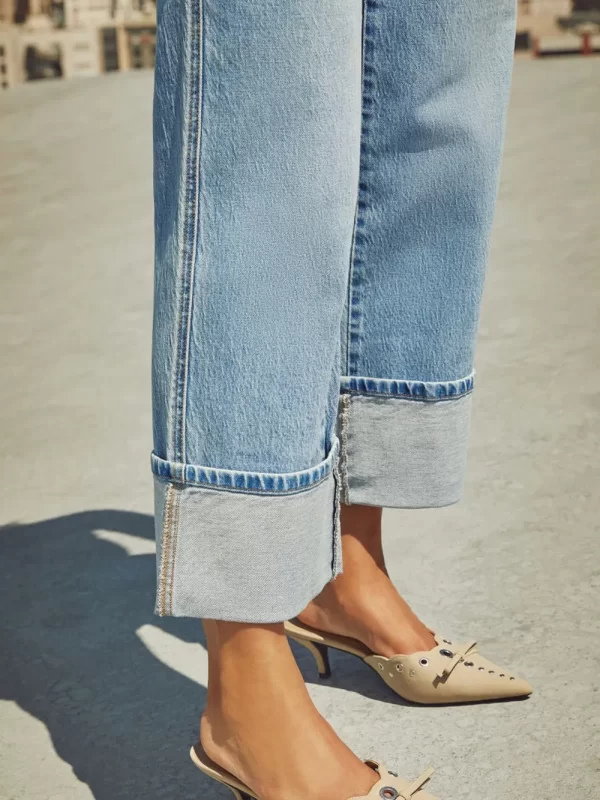 High Waisted Straight Leg Rolled Jeans - Image 3