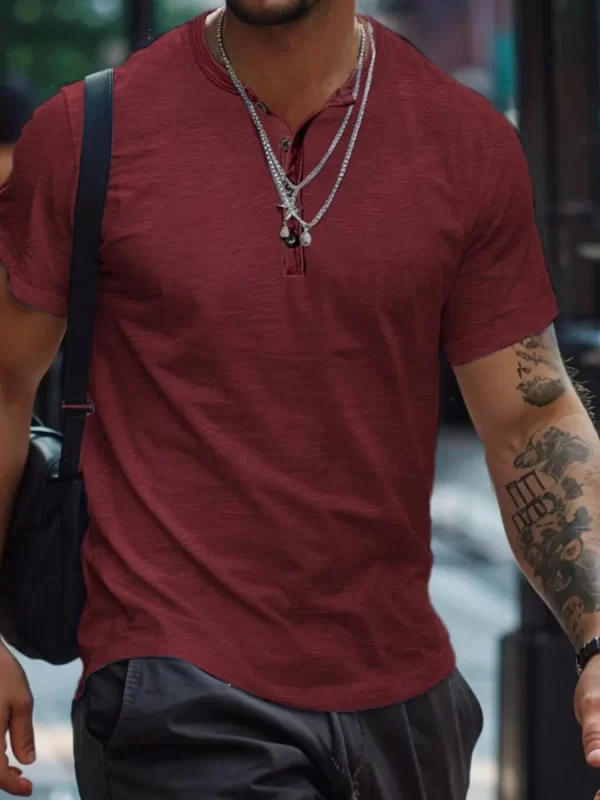 Men's Full Size Button Henley Collar Polo Shirt Plus Size