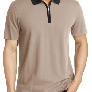 Men's Contrast Collar Quarter-Zip Polo Shirt