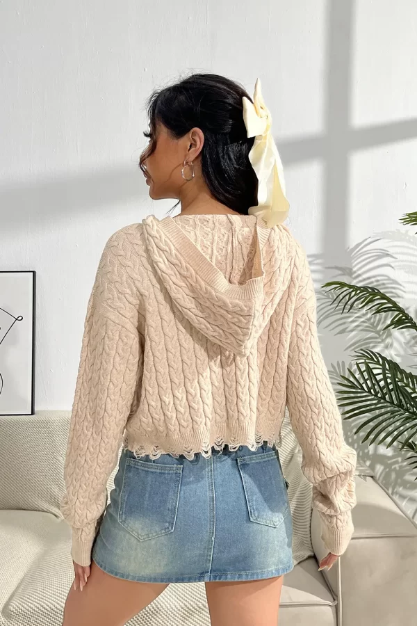Cable-Knit Dropped Shoulder Hooded Sweater - Image 4