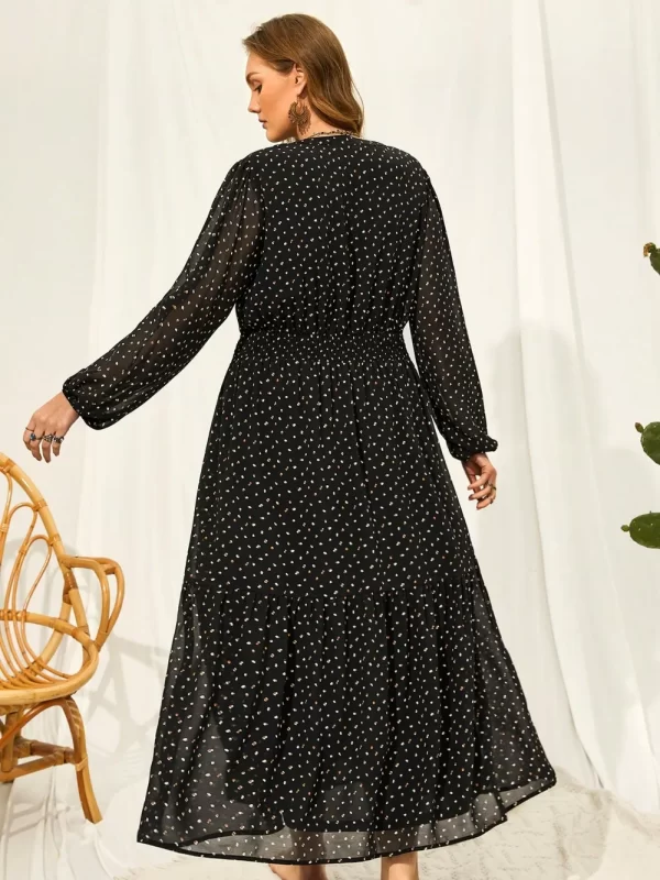 Plus Size Embroidered Tassel Balloon Sleeve Dress - Image 4