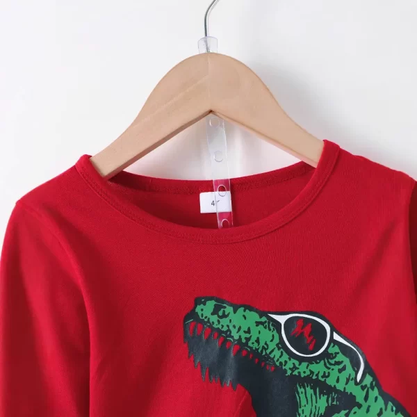 Dinosaur Round Neck Long Sleeve Top and Distressed Pants Set - Image 4