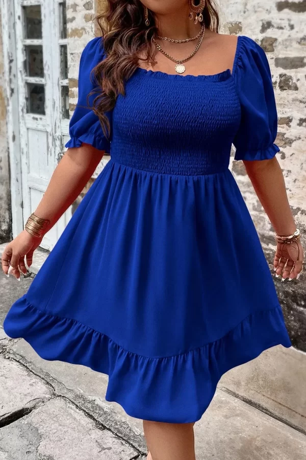 Plus Size Smocked Square Neck Short Sleeve Dress - Image 3