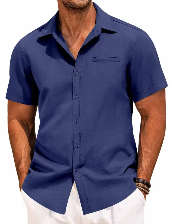 Men's Plus Size Classic Short Sleeve Button Down Shirt - Image 7