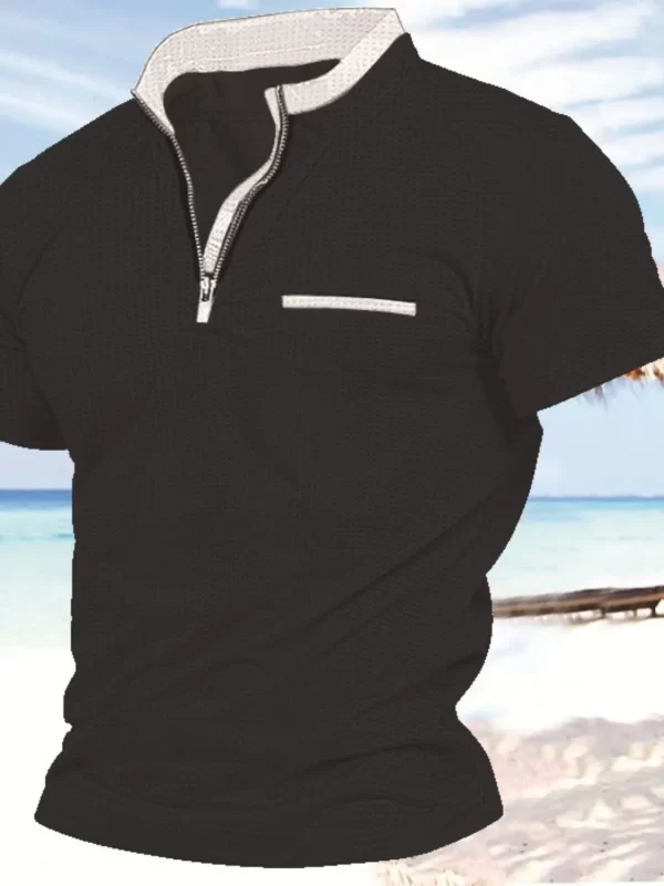 Men's Full Size Zip Collar Short Sleeve Polo Plus Size - Image 6