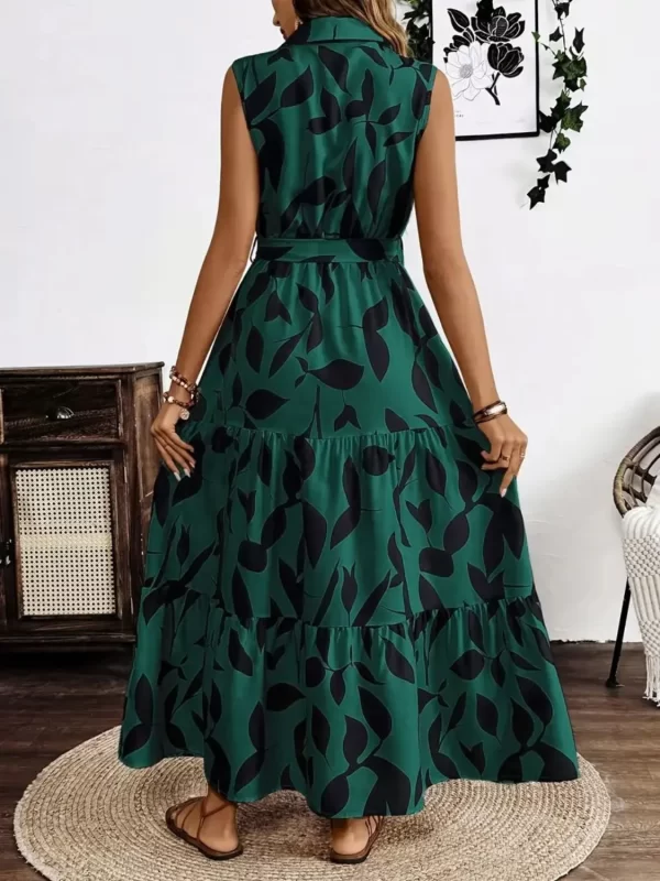 Printed Tie Waist Sleeveless Maxi Dress - Image 13