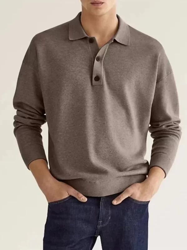Men's Full Size Button Detail Long Sleeve Polo Plus Size - Image 2