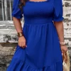 Plus Size Smocked Square Neck Short Sleeve Dress