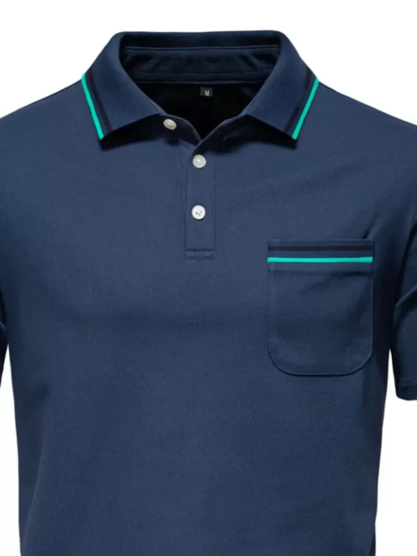 Men's Short Sleeve Collared Neck Striped Polo - Image 5