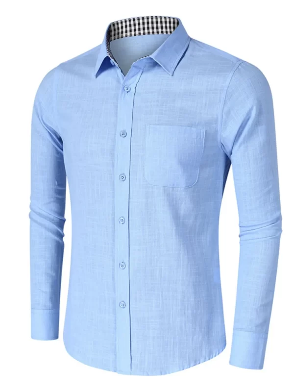 Men's Button-Down Shirt with Gingham Contrast - Image 9