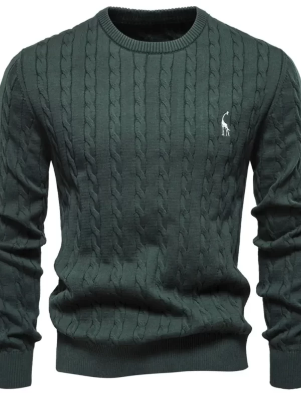 Men's Cable-Knit Round Neck Long Sleeve Sweater - Image 6