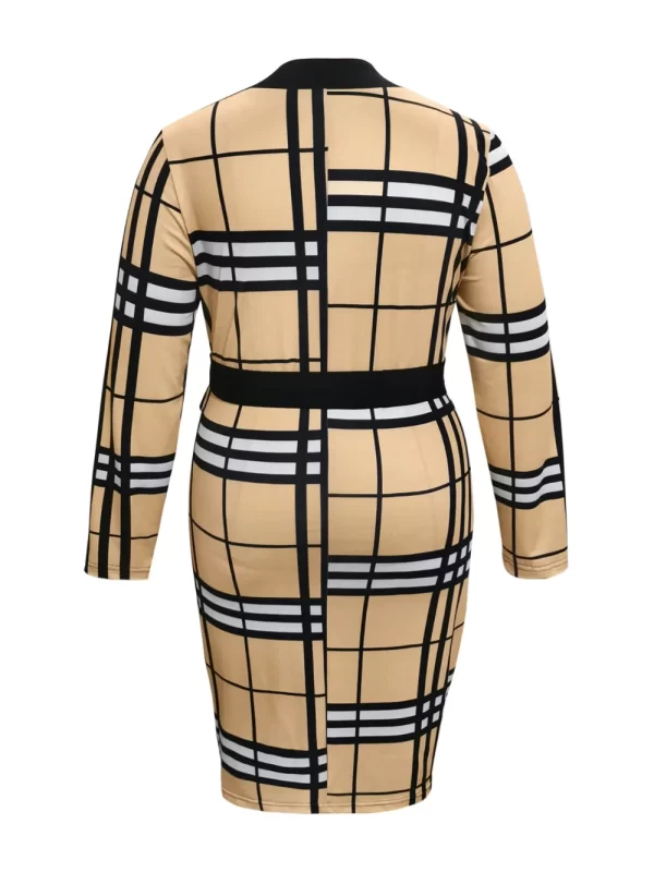 Plus Size Plaid V-Neck Long Sleeve Wrap Dress - Image 5
