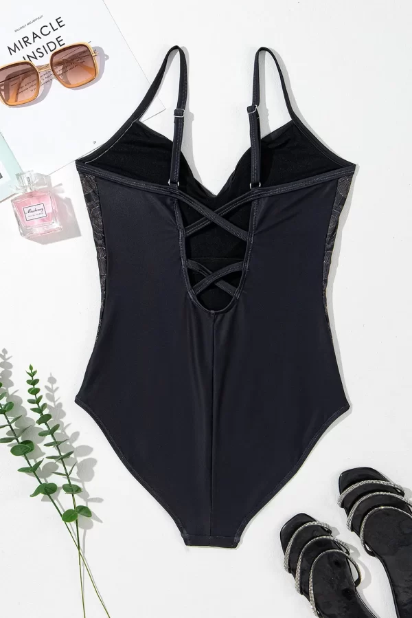 Embroidered V-Neck One-Piece Swimwear - Image 3