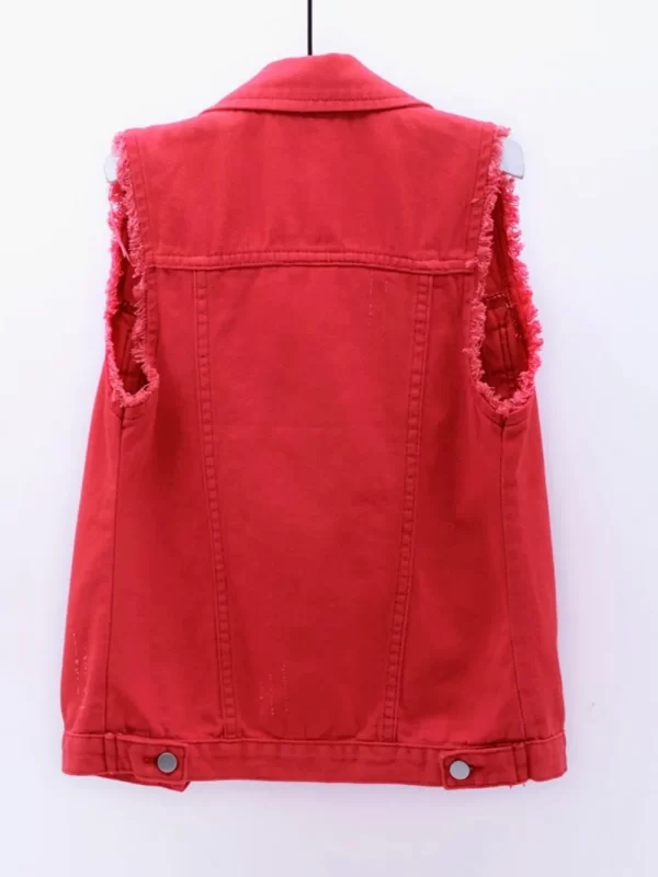 Full Size Button Down Raw Hem Sleeveless Denim Jacket Plus Size - Image 14