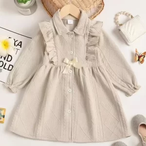 Children's Ruffled Bow Collared Neck Dress