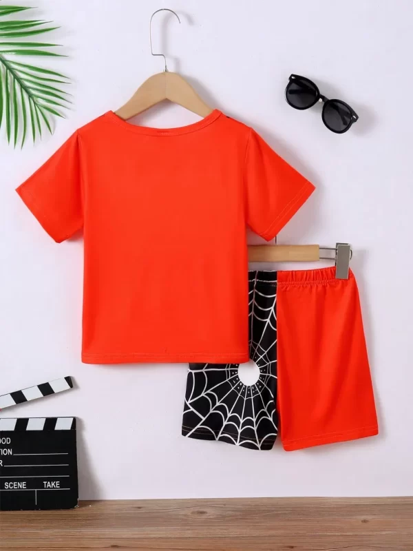 Children's Spider Round Neck Short Sleeve T-Shirt and Pants Set - Image 3