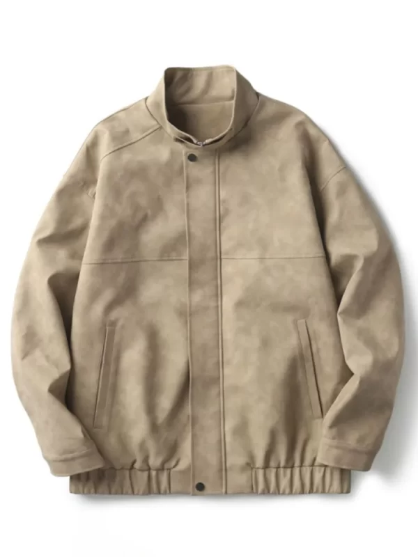 Men's Plus Size Zip Up Stand Collar Biker Jacket - Image 2