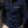 Men's Full Size Button Detail Long Sleeve Polo Plus Size