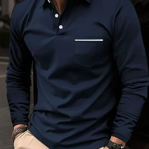 Men's Full Size Button Detail Long Sleeve Polo Plus Size