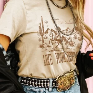 LIVE YOUR BEST LIFE Western Graphic Short Sleeve T-Shirt
