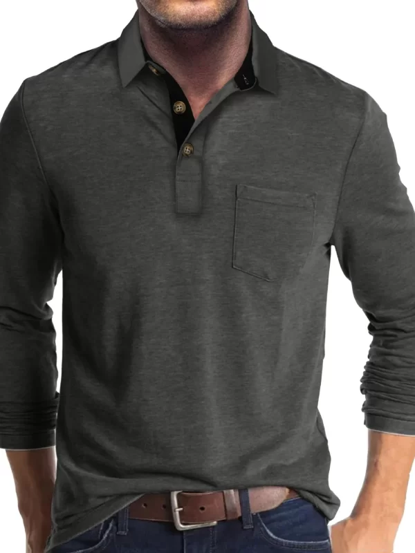 Men's Full Size Long Sleeve Pocket Polo Shirt Plus Size - Image 5