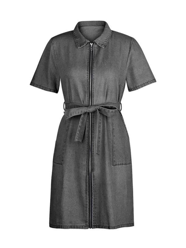 Full Size Zip Front Short Sleeve Denim Dress Plus Size - Image 3