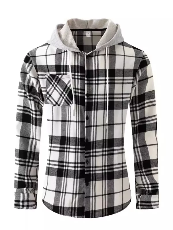 Men's Full Size Plaid Button Up Long Sleeve Hooded Top Plus Size - Image 4