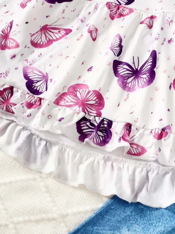 Children's Butterfly Print Top and Flare Pants Set - Image 4