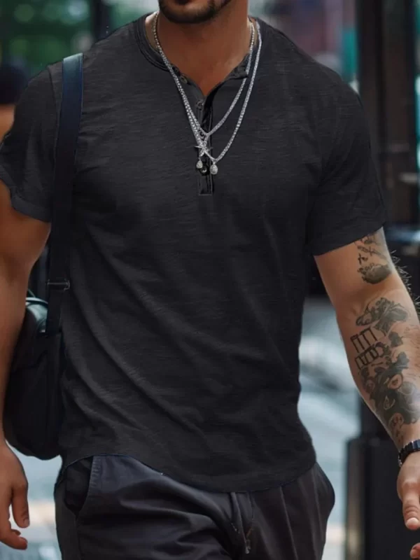 Men's Full Size Button Henley Collar Polo Shirt Plus Size - Image 5