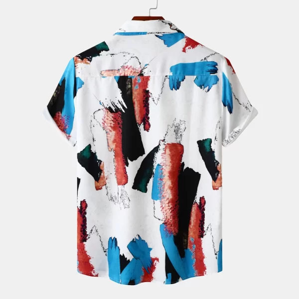 Men's Plus Size Abstract Print Short Sleeve Button-Down Casual Shirt - Image 4