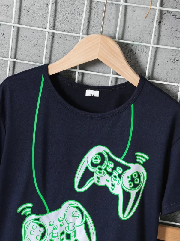 Children's Graphic Round Neck T-Shirt and Pants Set - Image 3