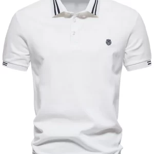 Men's Embroidered Striped Short Sleeve Polo
