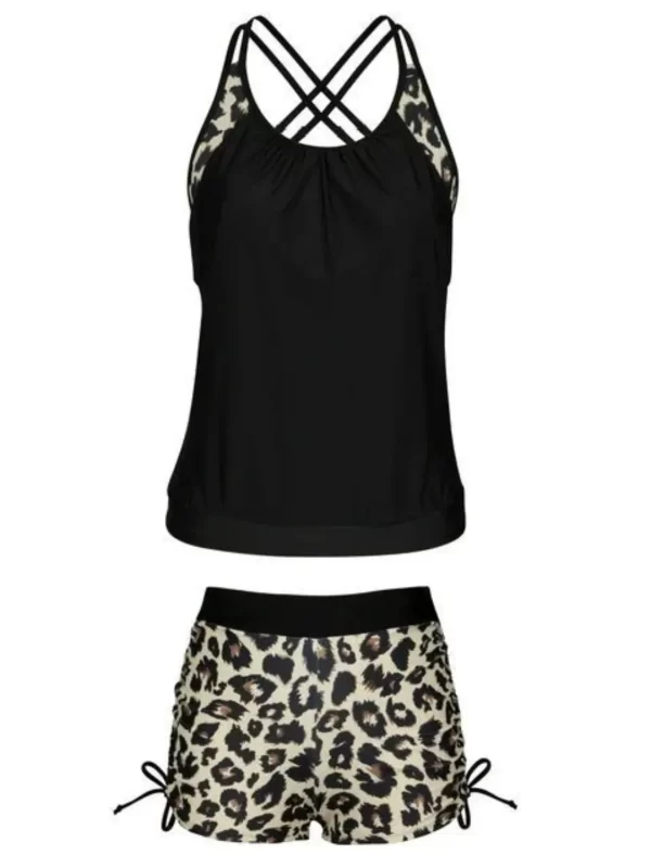 Crisscross Leopard Scoop Neck Two-Piece Swim Set - Image 2