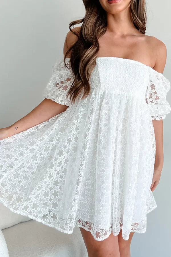 Lace Puff Sleeve Empire Waist Mini Dress - Image 14