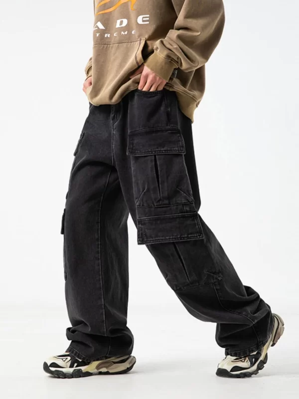 Men's Plus Size Wide Leg Jeans with Cargo Pockets - Image 4