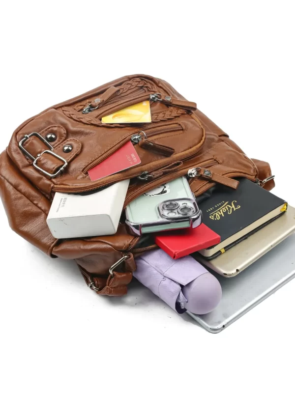 Multi Pockets PU Leather Shoulder Bag - Image 18