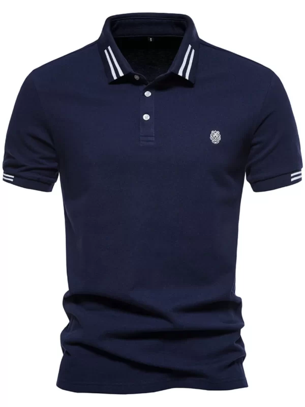 Men's Embroidered Striped Short Sleeve Polo - Image 5
