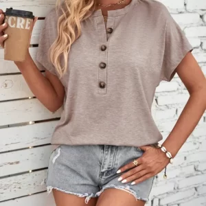 Half Button Short Sleeve Top