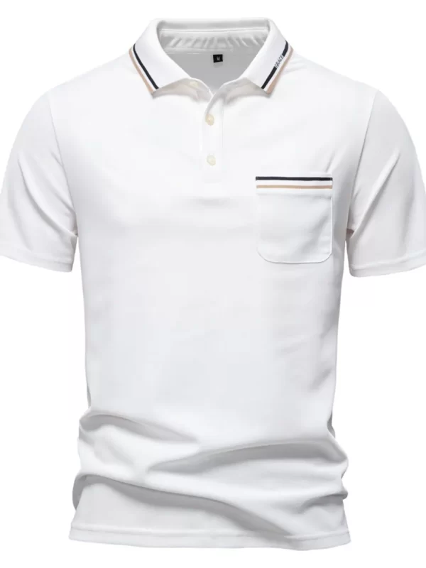 Men's Short Sleeve Collared Neck Striped Polo - Image 10
