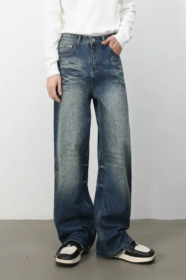Men's Washed Wide Leg Jeans with Pockets - Image 6